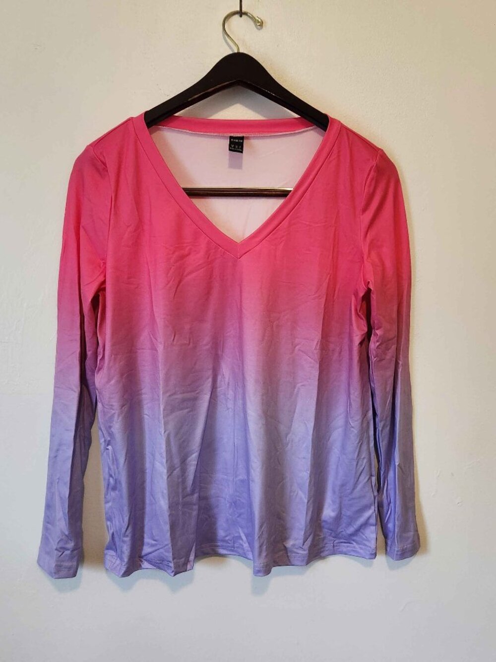 SHEIN Ombre V-Neck Long Sleeve Top